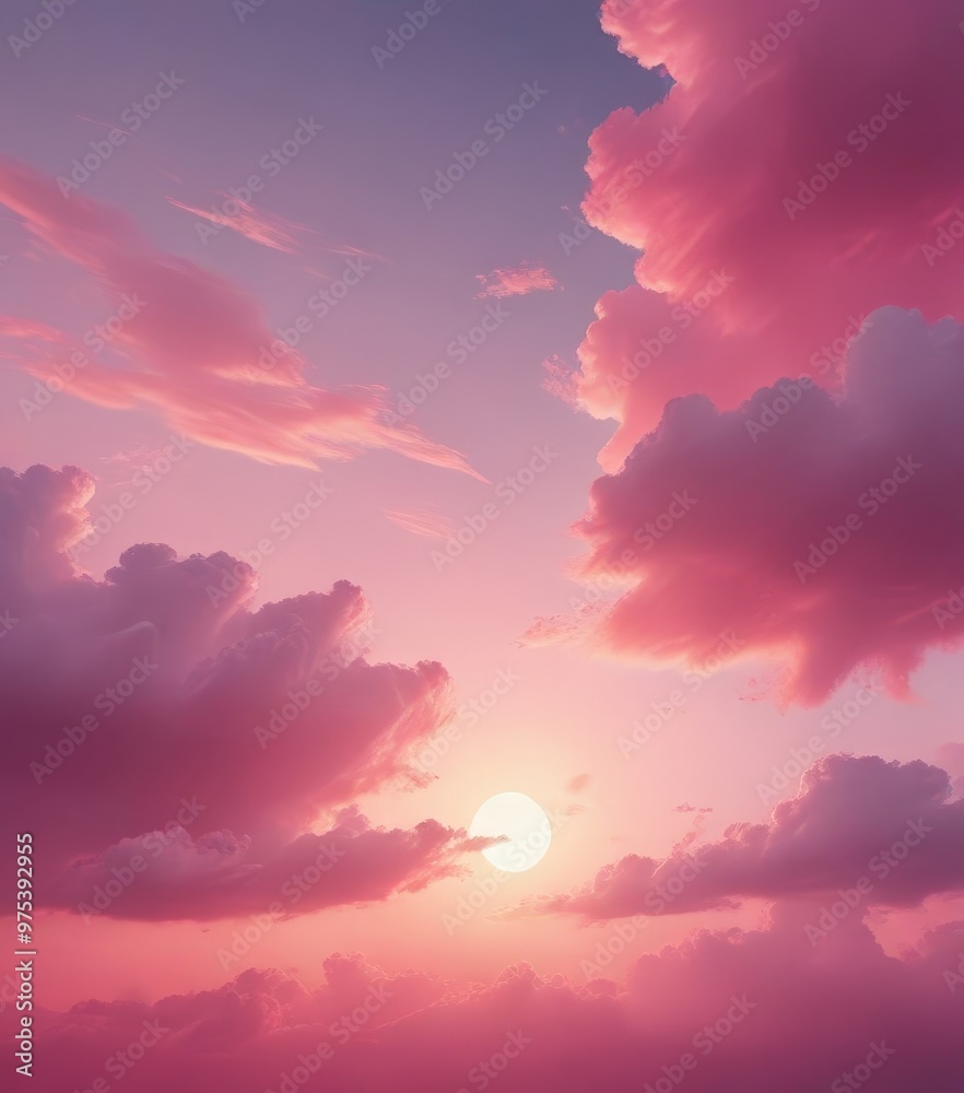 A breathtaking sunset scene with a vibrant pink and purple sky, fluffy clouds, and the sun peeking through, creating a serene and dreamy atmosphere. A breathtaking sunset scene with a vibrant pink and purple sky, fluffy clouds, and the sun peeking through, creating a serene and dreamy atmosphere.