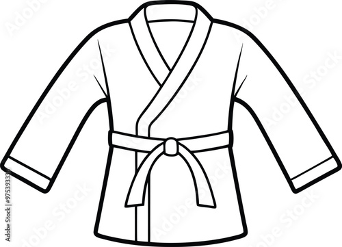 Hand drawn martial arts kimono illustration on black and white.