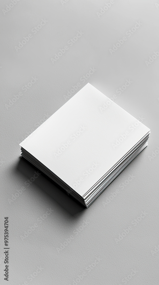 A stack of blank white paper sheets is neatly arranged on smooth, plain surface, creating minimalist and clean aesthetic. This image evokes sense of simplicity and potential for creativity A stack of blank white paper sheets is neatly arranged on smooth, plain surface, creating minimalist and clean aesthetic. This image evokes sense of simplicity and potential for creativity