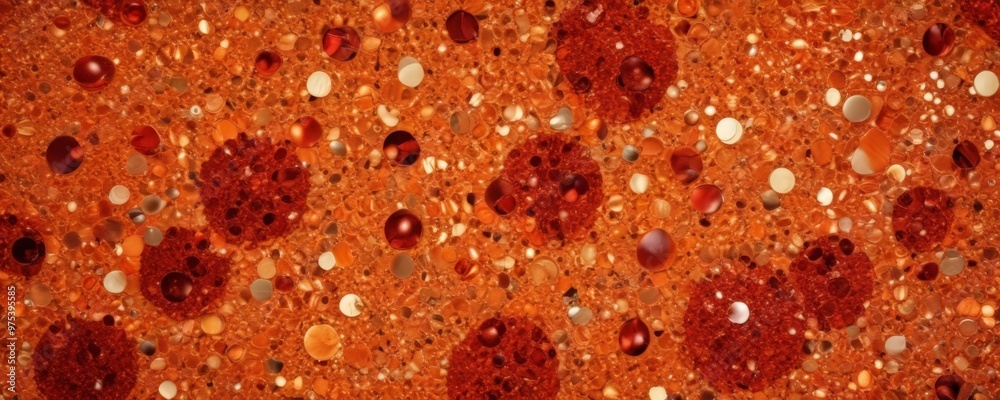 a close-up view of a textured surface with a pattern of small, round, orange and red objects. The objects are scattered randomly, creating a sense of randomness and a close-up view of a textured surface with a pattern of small, round, orange and red objects. The objects are scattered randomly, creating a sense of randomness and