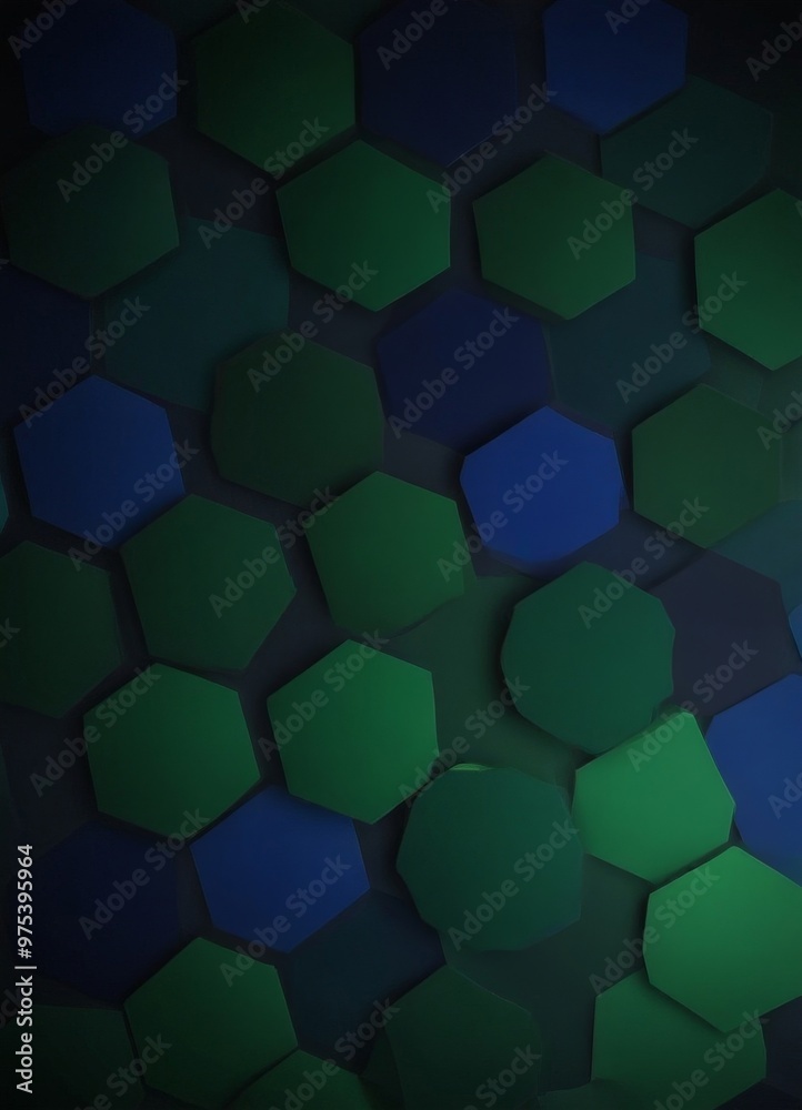 a pattern of overlapping hexagonal shapes in various shades of green and blue, creating a visually striking and abstract composition. a pattern of overlapping hexagonal shapes in various shades of green and blue, creating a visually striking and abstract composition.