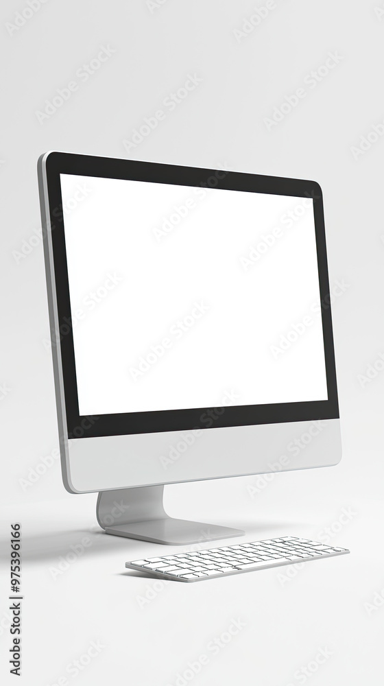 A sleek desktop computer with blank screen and minimalist design, perfect for showcasing digital content or website mockups. modern aesthetic enhances any workspace A sleek desktop computer with blank screen and minimalist design, perfect for showcasing digital content or website mockups. modern aesthetic enhances any workspace