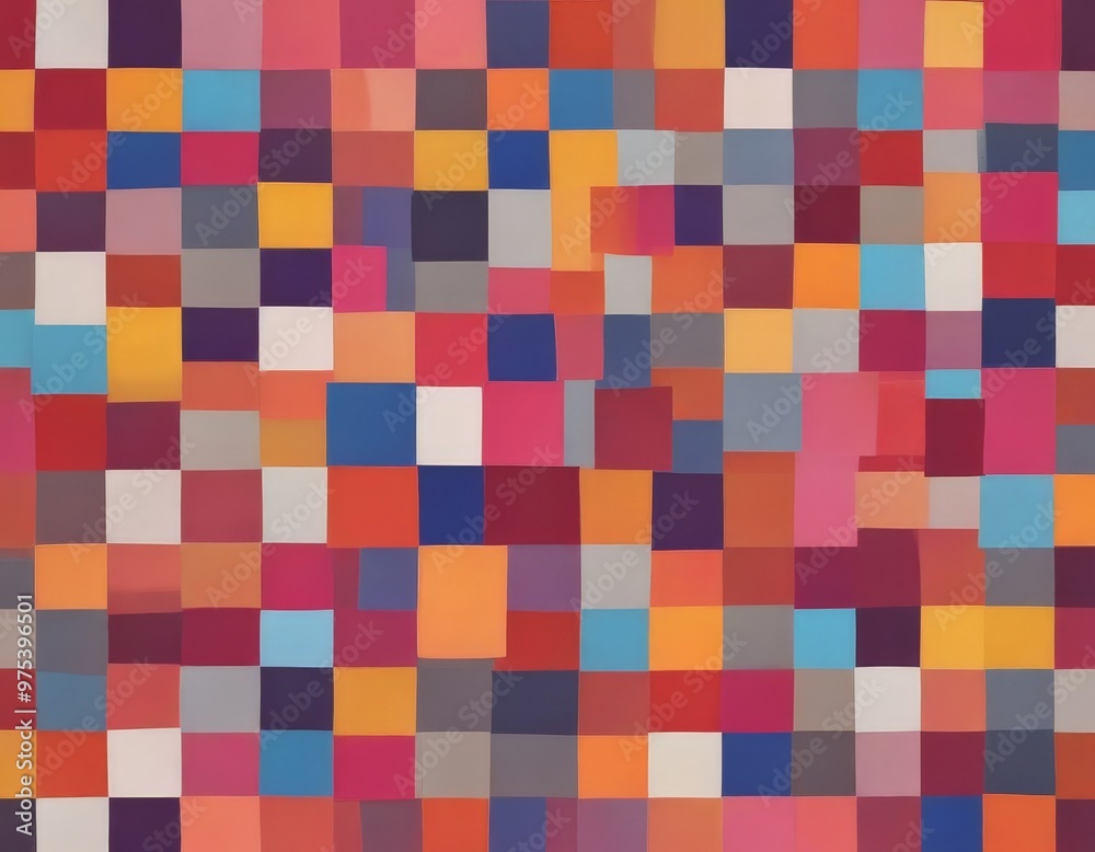 The image is a vibrant abstract composition featuring a grid of squares in a variety of bright colors, including red, orange, yellow, green, blue, and purple. The image is a vibrant abstract composition featuring a grid of squares in a variety of bright colors, including red, orange, yellow, green, blue, and purple.