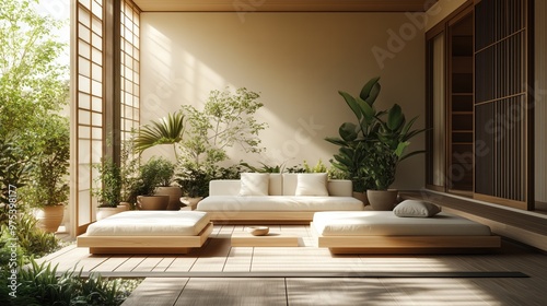 Serene Indoor Garden with Modern Seating for Relaxation and Wellness Spaces