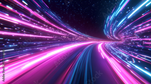 abstract background with glowing lines and dots, abstract background,Long exposure captures the dynamic movement of vibrant light trails, creating a stunning abstract visual on a dark background