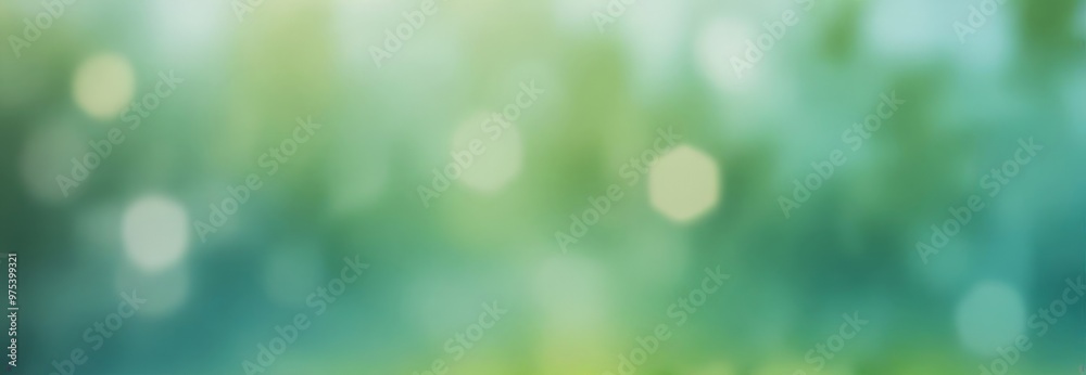 The image is a blurred, abstract representation of a natural scene, with a gradient of green and blue tones. The background is filled with small, indistinct white