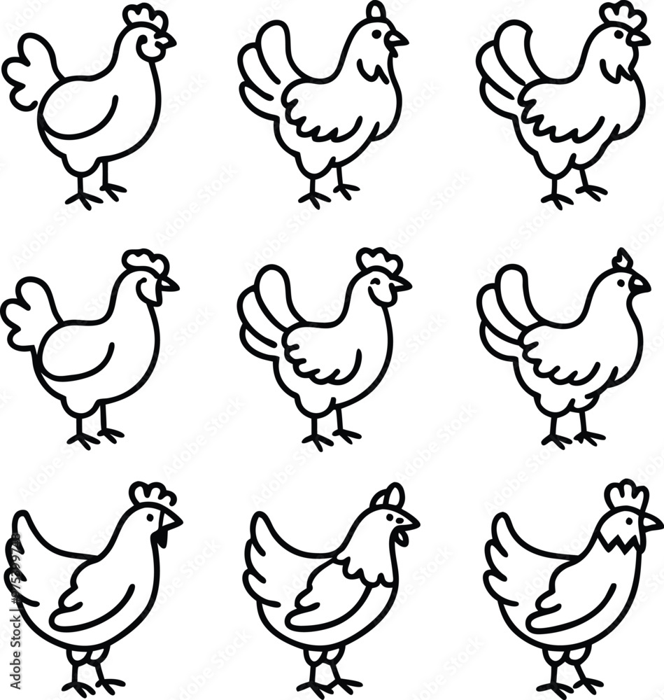 Obraz premium Graceful Hens Minimalist Drawings