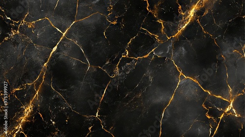 A sleek black marble surface with irregular gold veins, the texture and shine reflecting an aura of sophistication and wealth.