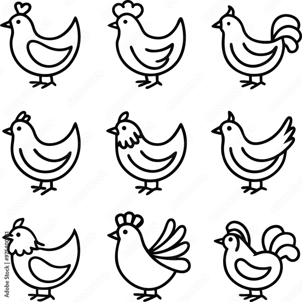 Fototapeta premium Graceful Hens Minimalist Drawings