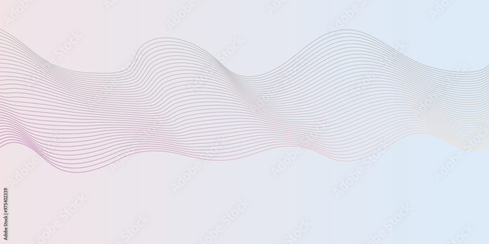 White paper Technology, data science, geometric border pattern. Isolated on white background. White abstract background with flowing particles. Flow wave with line landscape. Digital data structure .