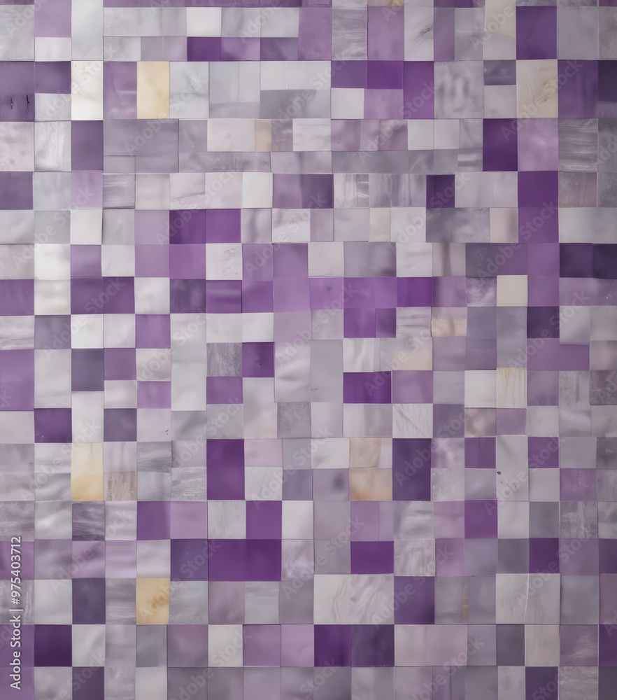 a mosaic pattern composed of small square tiles in various shades of purple, with some tiles having a yellow or white accent. a mosaic pattern composed of small square tiles in various shades of purple, with some tiles having a yellow or white accent.