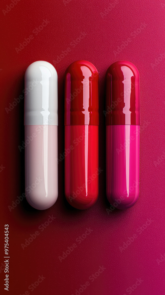 Colorful capsules in gradient from white to deep red, showcasing vibrant and modern design. glossy finish adds touch of elegance and sophistication to composition Colorful capsules in gradient from white to deep red, showcasing vibrant and modern design. glossy finish adds touch of elegance and sophistication to composition