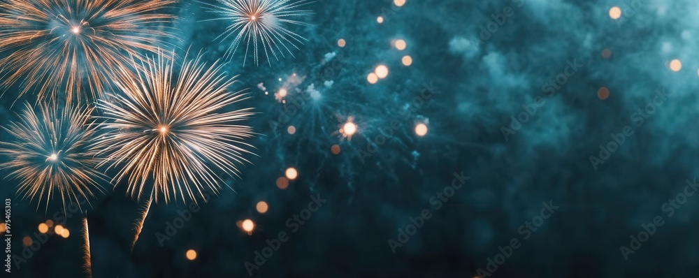 Fototapeta premium Fireworks lighting up the sky during a festive celebration with clear night sky