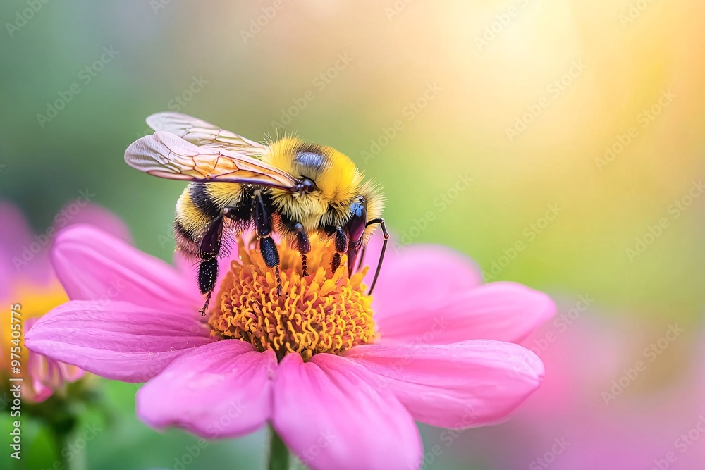 A tireless insect gathers sweet nectar from a vibrant bloom, revealing the delicate patterns of its wings and soft, furry body. A tireless insect gathers sweet nectar from a vibrant bloom, revealing the delicate patterns of its wings and soft, furry body.