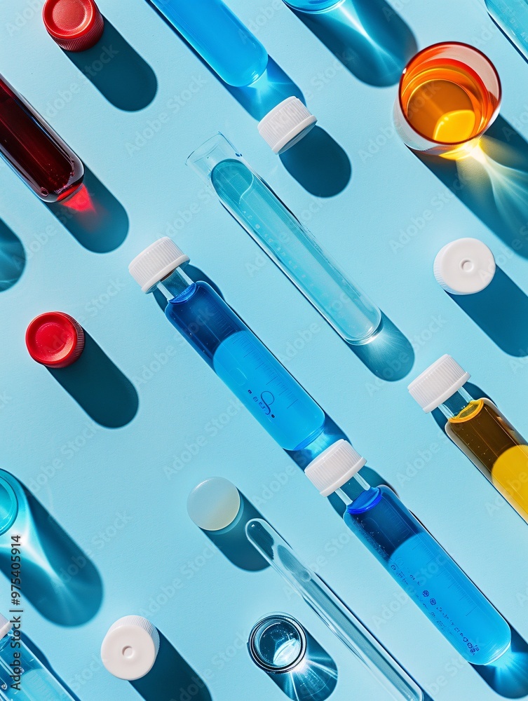 Microscopic examination of blood samples against a blue backdrop from a top perspective. Microscopic examination of blood samples against a blue backdrop from a top perspective.