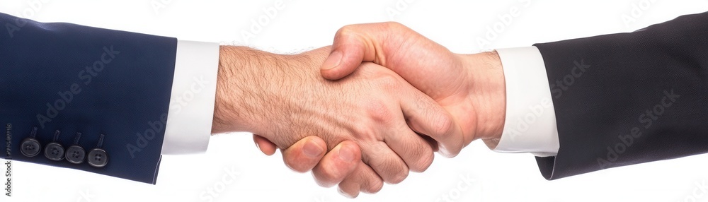A successful business deal sealed with a handshake, isolated on a white background A successful business deal sealed with a handshake, isolated on a white background