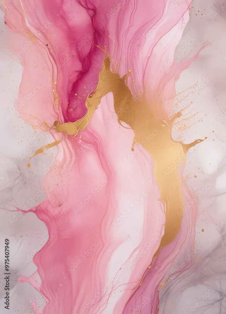 Fototapeta premium an abstract art piece with pink and gold hues, creating a dynamic and fluid composition.
