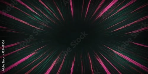 a radial burst of pink and green lines radiating outwards from a central point, creating a sense of movement and energy.