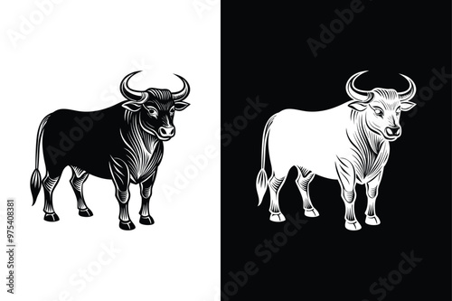 Monochrome Bull Silhouette Icon. Strength, Power, and Perseverance Symbol