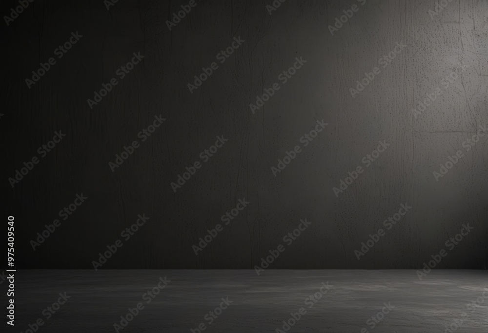 A dark, empty room with a single light source on the right side, casting a shadow on the left side. A dark, empty room with a single light source on the right side, casting a shadow on the left side.