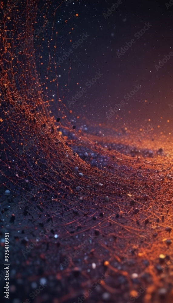 a complex network of interconnected lines and dots, creating a sense of depth and movement. The lines and dots vary in size and color, with some appearing closer to the viewer a complex network of interconnected lines and dots, creating a sense of depth and movement. The lines and dots vary in size and color, with some appearing closer to the viewer