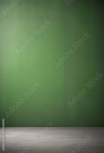 A green wall with a white floor in the foreground.