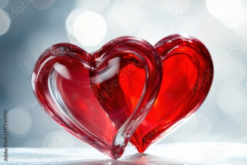 A pair of intertwined hearts in a vibrant red color, with a soft, glowing effect and a clear, white background, symbolizing deep affection and connection