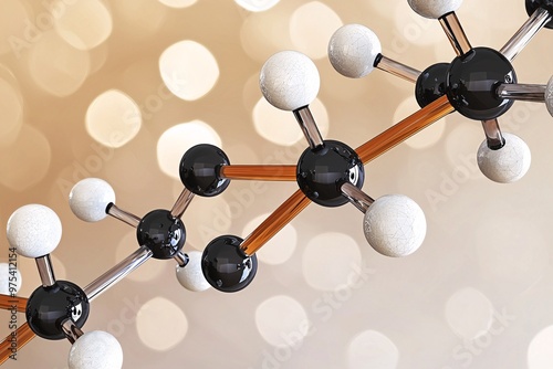 A meticulously detailed illustration of a thiopyran molecule, highlighting its chemical structure, bonds, and angles for educational use. photo