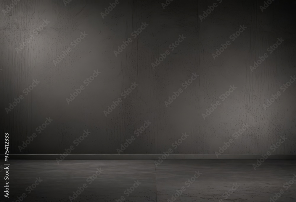 A dark, empty room with a concrete floor and a wall with a single line running across it. A dark, empty room with a concrete floor and a wall with a single line running across it.