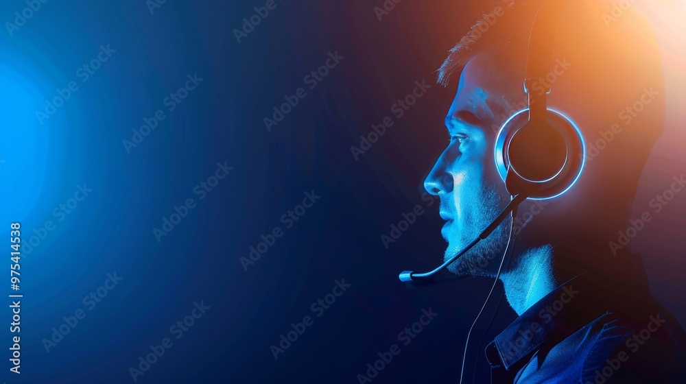 Man, portrait and headset at laptop or telemarketing at call centre or customer service, technical support or sales. Male person, face and contact us at help desk or crm, representative or consulting.