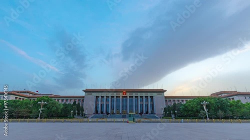 Time-lapse shot of the main entrance of the Great Hall of the People