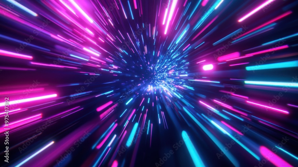 Neon Dreamscape, a dazzling array of vivid neon lights forming intricate, abstract patterns against a deep, shadowy backdrop, evoking a sense of modern energy and creativity.