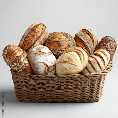 A delicious assortment of freshly baked breads arranged in a woven basket, perfect for any culinary setting or food presentation.