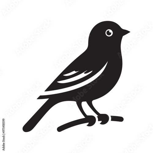Simple cute shape of a bird sitting on a stick  logo icon , symble , had , clip art  silhouette vector isolated on white background