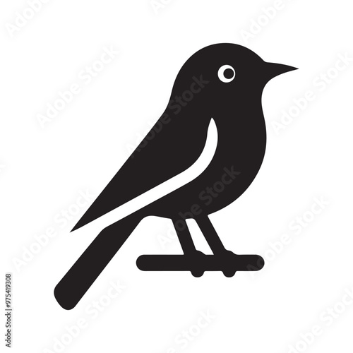Simple cute shape of a bird sitting on a stick  logo icon , symble , had , clip art  silhouette vector isolated on white background
