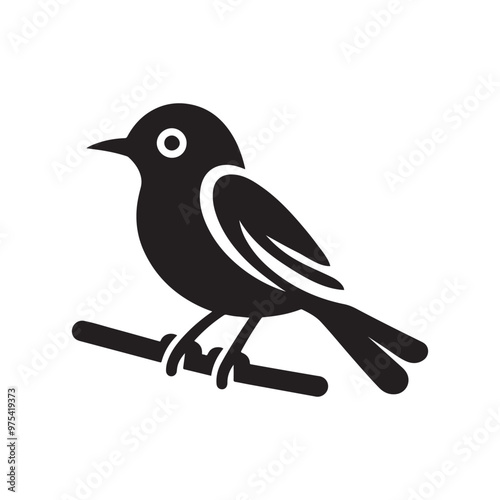Simple cute shape of a bird sitting on a stick  logo icon , symble , had , clip art  silhouette vector isolated on white background