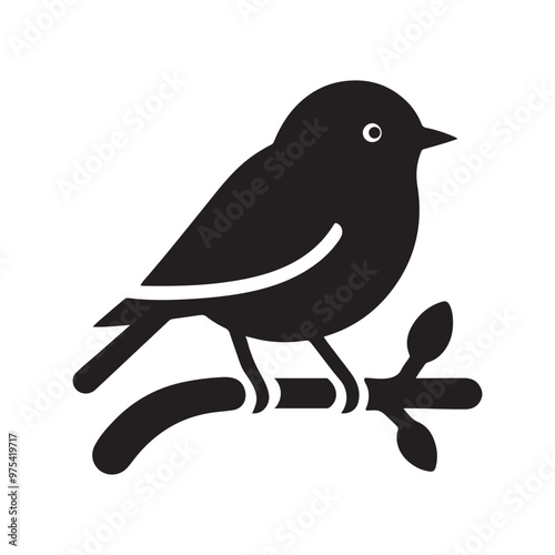 Simple cute shape of a bird sitting on a stick  logo icon , symble , had , clip art  silhouette vector isolated on white background