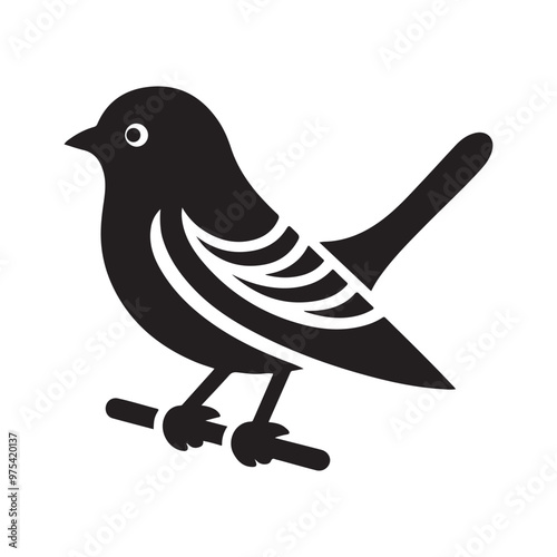 Simple cute shape of a bird sitting on a stick  logo icon , symble , had , clip art  silhouette vector isolated on white background