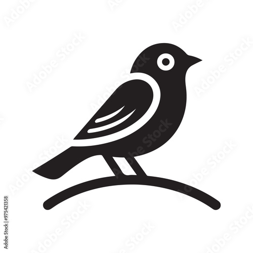 Simple cute shape of a bird sitting on a stick  logo icon , symble , had , clip art  silhouette vector isolated on white background