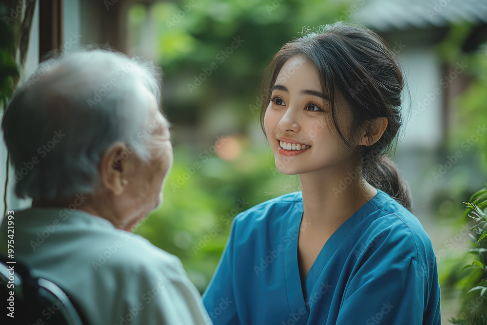 Young female nurses and elderly people in the hospital Young female nurses and elderly people in the hospital