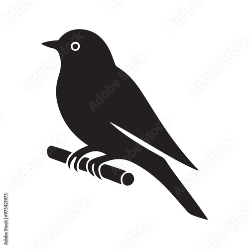 Simple cute shape of a bird sitting on a stick  logo icon , symble , had , clip art  silhouette vector isolated on white background