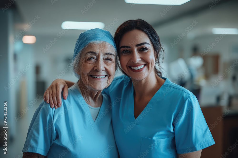 Young female nurses and elderly people in the hospital Young female nurses and elderly people in the hospital