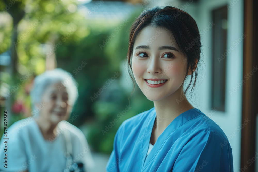 Young female nurses and elderly people in the hospital Young female nurses and elderly people in the hospital