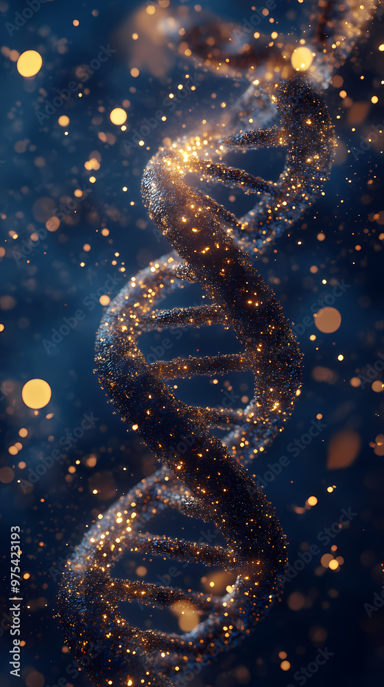 Glowing gene double helix with sparkling particles Glowing gene double helix with sparkling particles