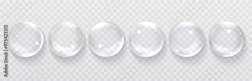 Collagen transparent drops, liquid bubble. Skin care product, cosmetic essence.