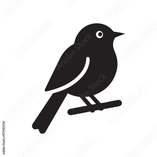 Simple cute shape of a bird sitting on a stick  logo icon , symble , had , clip art  silhouette vector isolated on white background