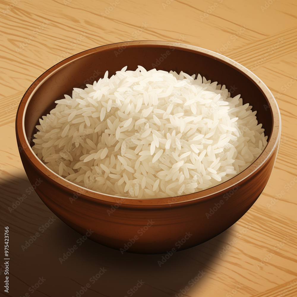 Bowl of Cooked White Rice on Wooden Table Bowl of Cooked White Rice on Wooden Table