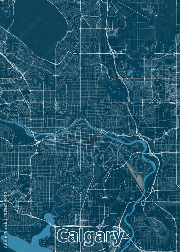 Calgary, Alberta, Canada artistic blueprint map poster Calgary, Alberta, Canada artistic blueprint map poster
