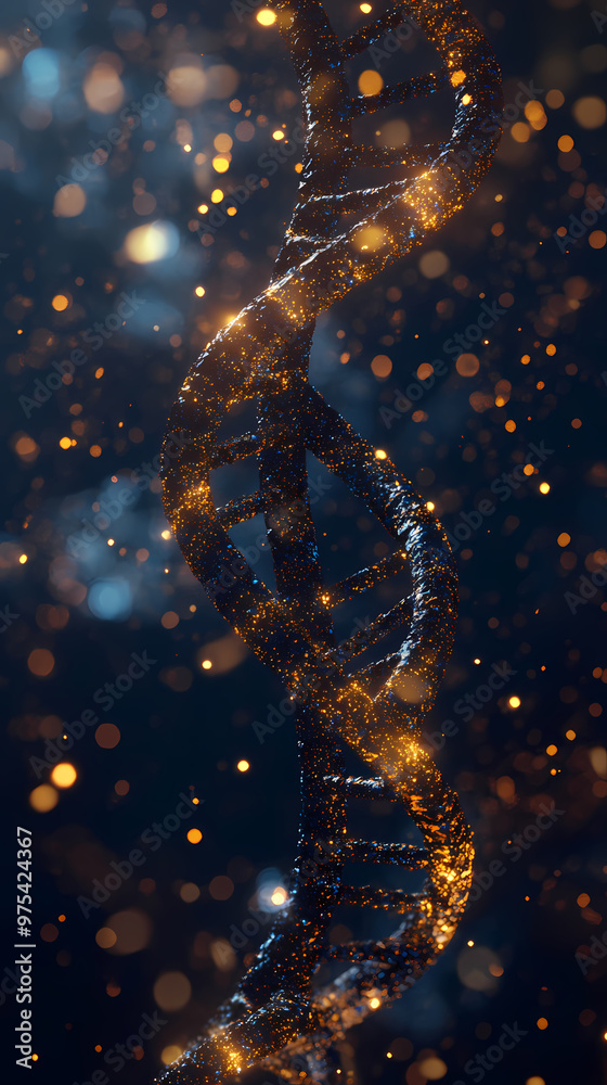 Glowing gene double helix with sparkling particles Glowing gene double helix with sparkling particles