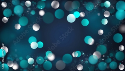 Digital abstract artwork featuring a bokeh effect with teal and white circles on a dark blue background. Modern, soft, and visually engaging, generative ai